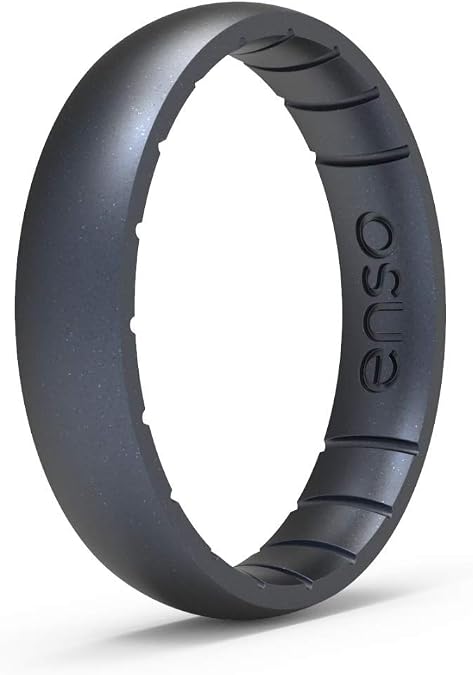 Enso Rings Thin Elements Silicone Ring Infused with Precious Elements Stackable Wedding Engagement Band 4.3mm Wide, 1.75mm Thick