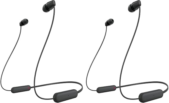 Sony WI-C100 Wireless in-Ear Bluetooth Headphones with Built-in Microphone,Black,(Pack of 2)
