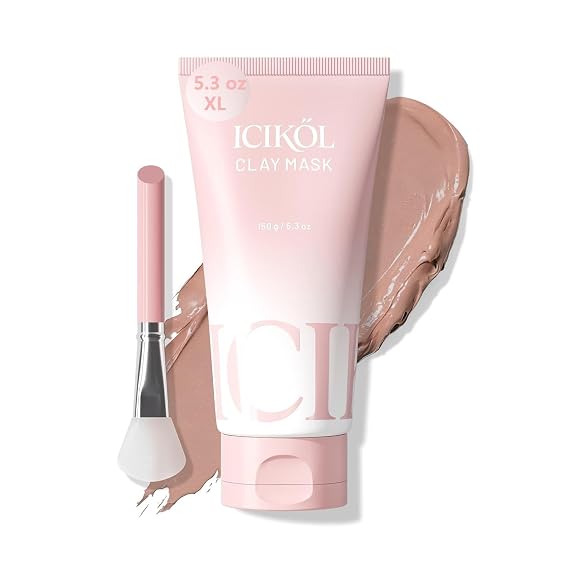 Deep Cleansing Red Clay Face Mask, with Glacial Minerals & Soothing Tightening Mud, 5.3 oz Large Size Hydrating Mud Mask with Brush, Zero Pore Blackhead Mud Facial Mask for All Skin Types