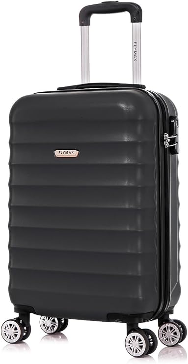 FLYMAX 55x35x20 4 Wheel Super Lightweight Cabin Luggage Suitcase Hand Carry on Case Flight Travel Bags Approved On Board Fits Easyjet Ryanair Jet 2 2.5kg Black 35L
