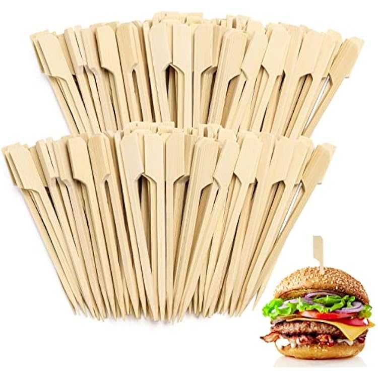 200 PCS 3.5 inch Bamboo Skewers for Appetizers, Wooden Paddle Picks for Cocktail, Appetizers, Fruit Kabobs, Sandwich, Barbeque Snacks 3.5