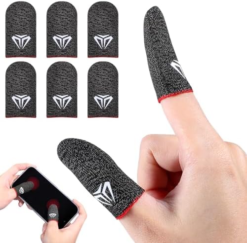 6 Pieces Gaming Finger Sleeves Anti Sweat Gaming Thumb Sleeve Silver Fiber Thin Mobile Finger Protectors Smooth Feel Gamer Gloves Accessories for Most Touchscreen Devices Tablet Phone