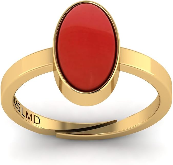 LMDPRAJAPATIS AAA Quality Red Coral Moonga Gemstone Original Certified Coral Gemstone Adjustable Ring With Lab Certificate