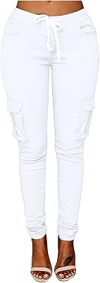 Womens Skinny Cargo Pants Casual Drawstring High Waist Stretch Cargo Joggers Butt Lift Pencil Trousers with Pockets