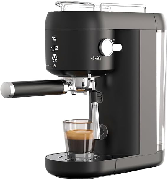 Espresso Machine, 1L Boiler, 20 Bar Pressure, Compact Size, 3 Functions (Black)