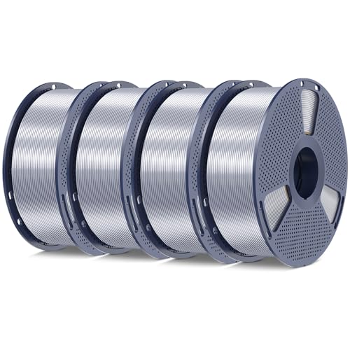 SUNLU Silk PLA Filament 1.75mm, Chrome Like Gloss Finish, Smooth Silk Texture, Upgraded Formula for Stable Printing, 4kg8.8lbs PLA Plus 3D Printer Filament, Silver 4 Pack