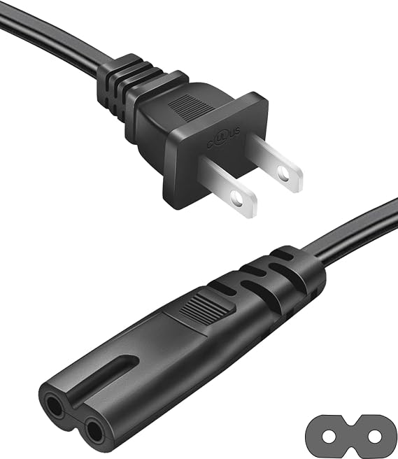 2 Prong TV Power Cord for Samsung 4K Smart TV Replacement 6 Ft | UL Listed 18AWG, IEC C7 Non-Polarized Figure 8, for LG Hisense Sharp Insignia JVC 40" 43" 48" 49" 50" 55" 60" 65" 70" 75" TV