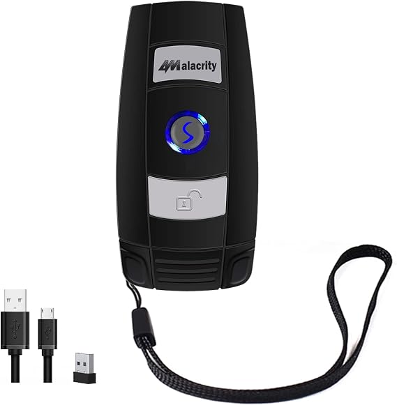 Alacrity Bluetooth Barcode Scanner, Portable Mini 1D Handheld Barcode Scanner 3-in-1 Bar Code Reader Scanner Scanning Work with Windows, Android, iOS, Tablets or Computers Able to Scan Codes on Screen