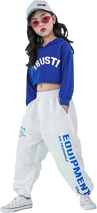 Girls' Hip Hop Costume 2 Piece Dance Outfits, Kids' Cropped Hoodie Joggers Pants Clothes Set