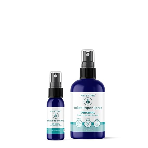 PRISTINE Toilet Paper Spray - As Seen on Shark Tank, More Natural Personal Cleansing Wipe Alternative, Spray Toilet Paper to Create Flushable Wipe, Original 1 oz & 4 oz Bundle