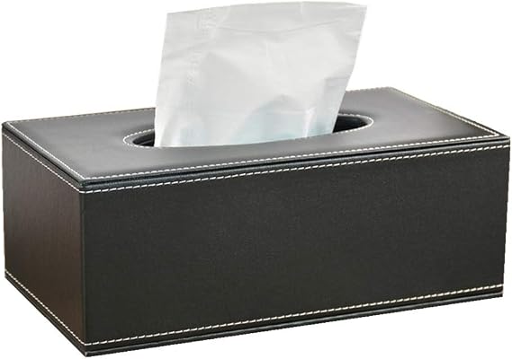 /N Rectangular PU Leather Tissue Box Napkin Holder, Used in Home Office, Hotel Room Napkin Box, Decorative Black (Black)