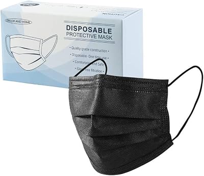 Disposable Face Masks, 50 Pack, Black, 3-Ply, Single Daily Use, Face Mask for Women & Men