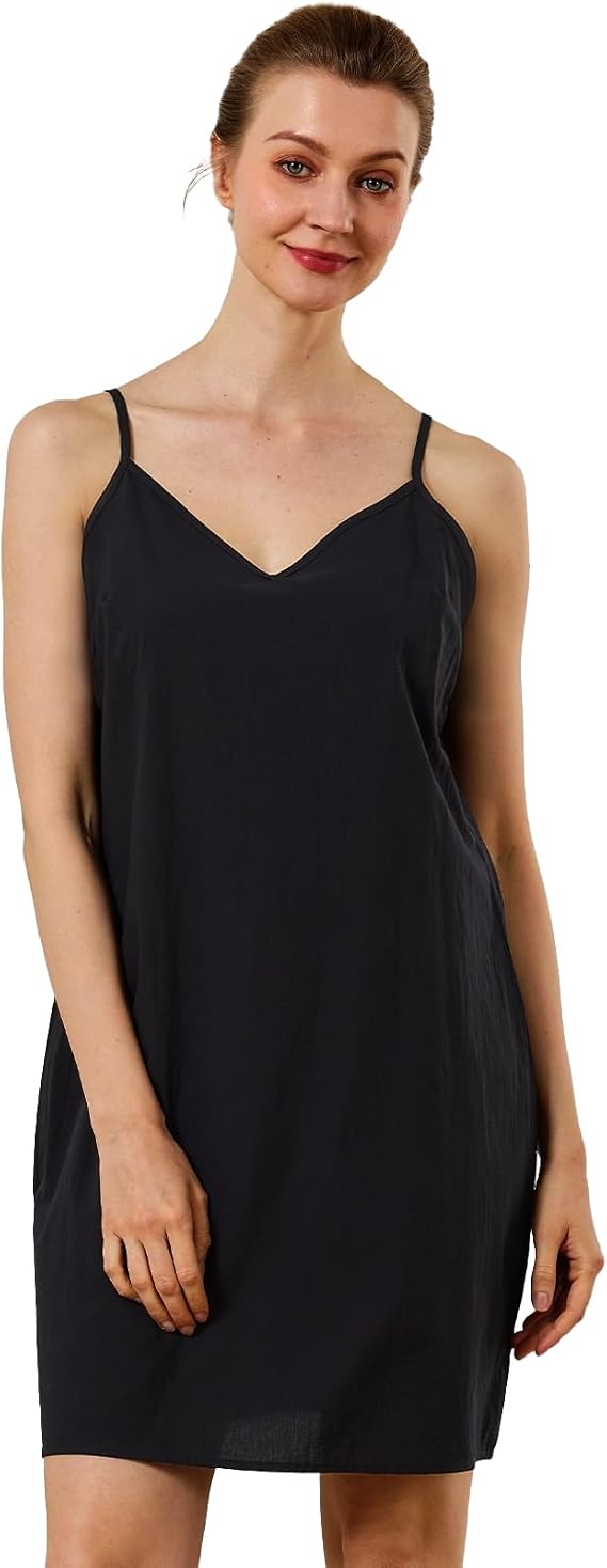 Women's Full Slip for Under Dresses 100% Cotton Adjustable Spaghetti Strap Cami Shapewear Dresses V Neck