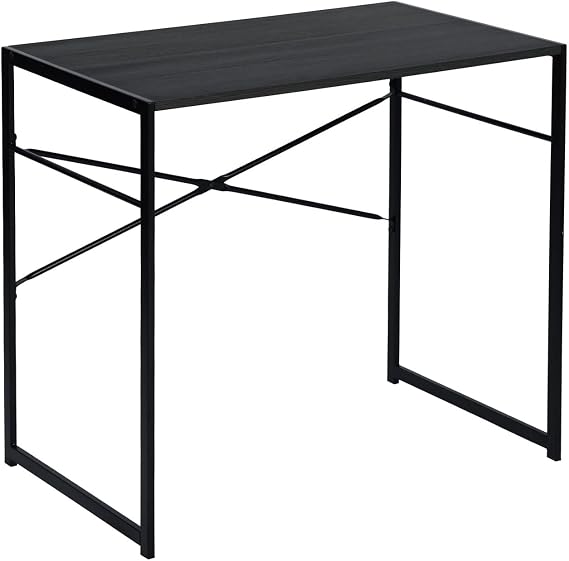 FurnitureR Modern Writing Desk with Metal Base, 31/39 Inches Home Office Desk Compact Computer Desk Working Station Simple Style Study Table (39.4 Inch, Black)