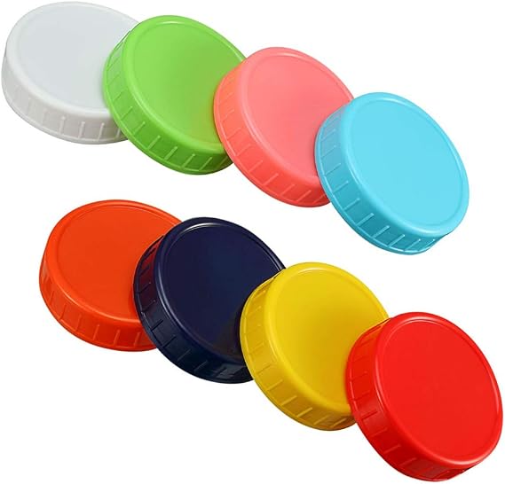 8 Pcs Colored Plastic Mason Jar Lids - 70 mm Regular Mouth Canning Jar Lids with Anti-Scratch Surface