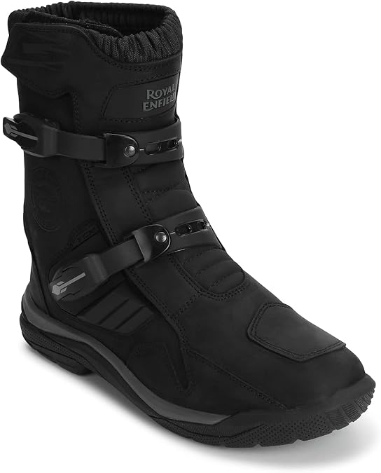 Royal Enfield Stelvio Mid WP Riding Boots for Men Black Waterproof Motorcycle Boots Durable Leather Touring Shoes