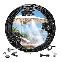 Misters for Outside Patio, 65FT (20M) Misting Line + 18 Adjustable 360 Nozzles + 3/4 Threaded Adapter, Misting Cooling System for Patio, Garden, Greenhouse, and Trampoline