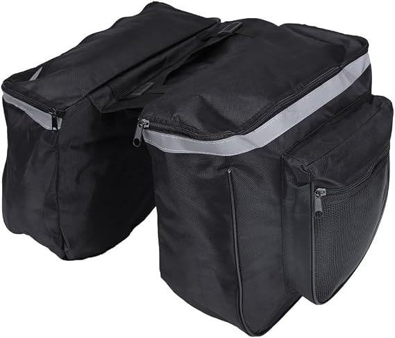 25L Saddle Bags for Bicycle,Bike Rear Carrier Bag With Reflective Trim,Bike Panniers With Adjustable Hooks,Waterproof Mountain Road Bike Rack Rear Seat Tail Carrier Trunk Double Pannier Bag (Black)