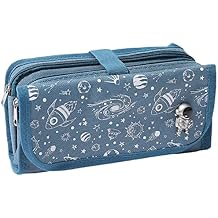 Big Capacity Astronaut Pencil Case 3 Compartments Large Pencil Pouch Pen Bag Box Holder Organizer Simple Storage Aesthetic Stationery Cosmetic for Adults Women College Office Essentials (Blue)