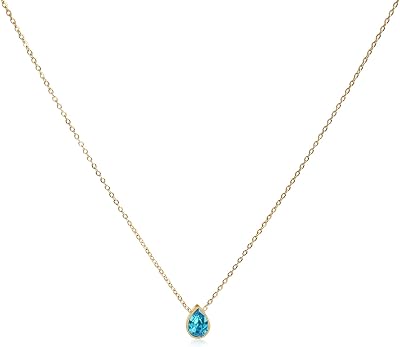 Badu 14K Gold Plated Created Gemstones 7x10mm Teardrop Necklace For Women Solitaire Cubic Zirconia Jewelry