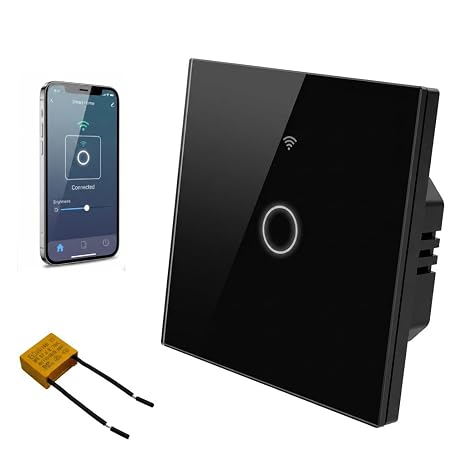 WIFI Smart Touch Light Switch, Touch Wall Switch 1 Gang 1 Way with Tempered Glass Panel and LED Backlight, White Single Light Switch Compatible with Alexa Google Home Tuya No Neutral Wire