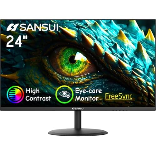 SANSUI Computer Monitor 24 inch Eye Care FHD 1080P Display HDMI,VGA Ports with 178 Viewing AngleFrame-LessTiltVESA Compatible for Office and Home