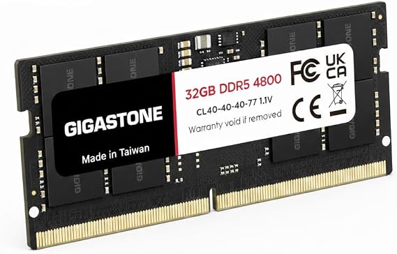 DDR5 RAM Laptop Only GIGASTONE 32GB DDR5 4800MHz Laptop RAM Kit PC5-38400 CL40-40-40-77, 1.1V SODIMM 262-Pin Unbuffered Non-ECC High-Performance Notebook Memory Upgrade