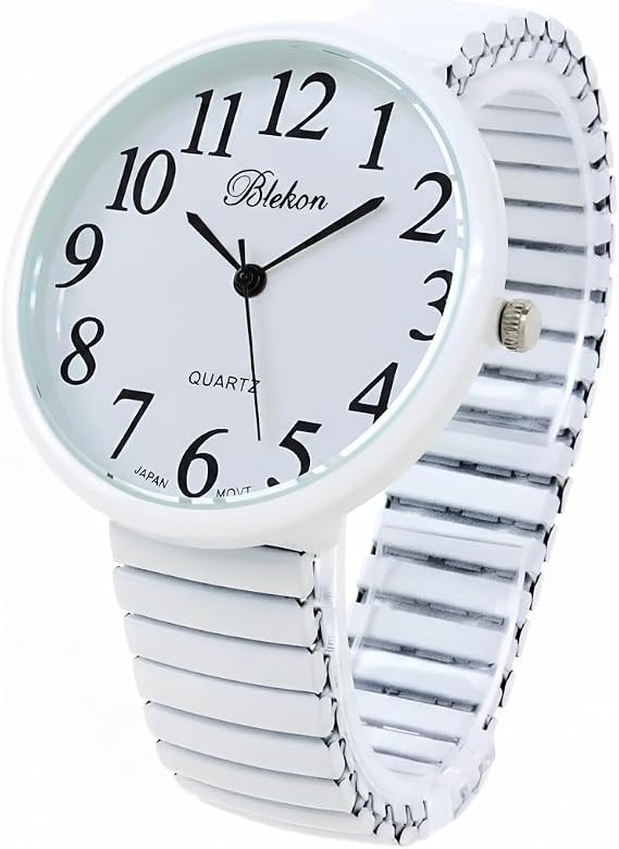 Geneva Super Large Stretch Watch Clear Number Easy Read (White)