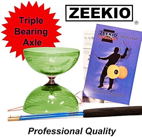 Zeekio Master Triple Bearing Diabolo Full Size 5 Chinese Yoyo w/ Carbon Sticks and String Mesh Bag (Lime)