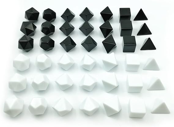 Bescon Blank Polyhedral RPG Dice Set 42pcs Artist Set, Solid Black and White Colors in Complete Set of 7, 3 Sets for Each Color, DIY Dice