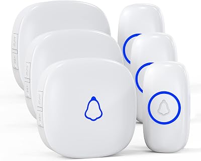 SECRUI Wireless Doorbell, Mini Door Bell Long Range 1000ft 58 Chimes 5 Volume Levels, White Doorbell with Led Blue light for HomeClassroomOffice