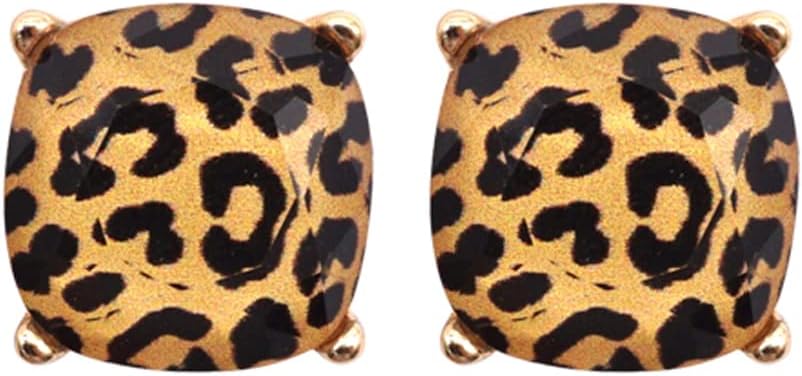 Animal Print Cushion Cut Stud Earrings - Tiger, Lion, Leopard, Zebra, Dalmatian, Paws, For Women