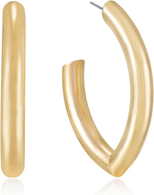 Ettika Gold Hoop Earrings. Mara Elongated Hoop Earrings. Fashion Jewelry for Women. Great Gift.