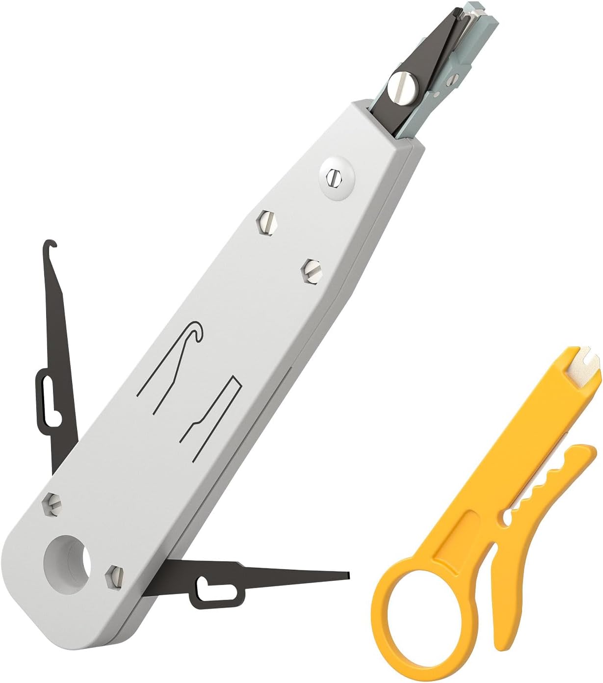 iwillink Punch Down Tool with Wire Stripper Combo, Professional Ethernet Krone Tool for RJ45 Socket Cat5/Cat6/Cat7 & Telephone Cable, Impact IDC Network Punchdown Tools(with Hook Blade)