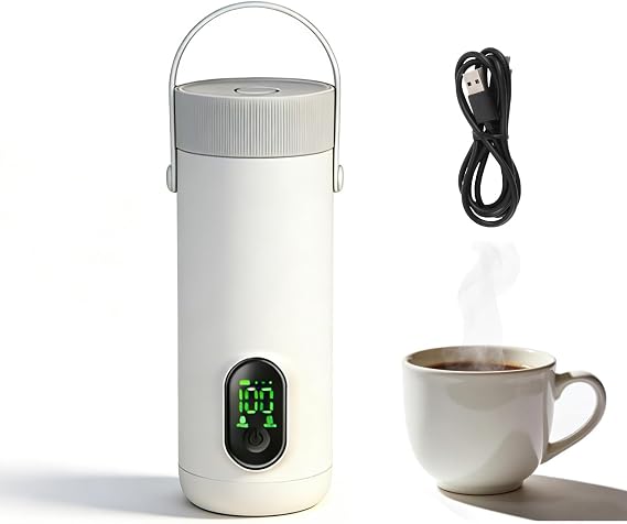 Travel Electric Kettle, 350ML Small Tea Coffee Kettle Mini Hot Water Boiler 27000mAh Rechargeable Portable Water Heater, 12 Hour Insulation