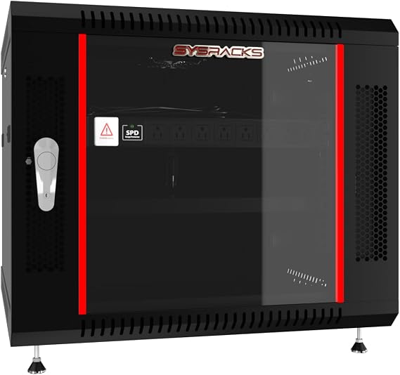 Sysracks 9U Networking Cabinet 18-inch Depth Server Rack Locking Network Enclosure with Fan, Power Strip, Shelves, Feet, Dust-Tight Cable Entries and Other Accessories