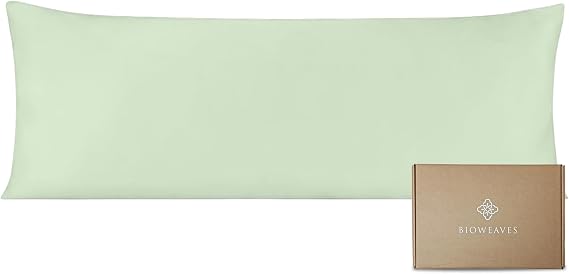 Bioweaves 100% Organic Cotton Body Pillow Cover for Body Pillowcases 300 Thread Count Soft Sateen Weave GOTS Certified with Zipped Closure - 21" x 54", Pastel Green