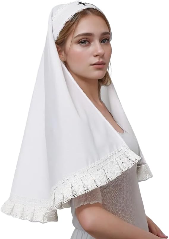 BLESSUMEChurch Nun Wimples Hat Nun Veil Headband for Demonic Nun Costume