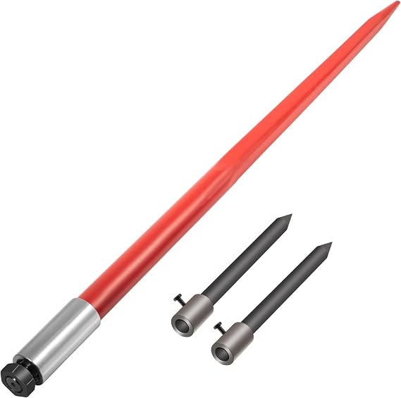 Happybuy 49" Hay Bale Spear, 3000 lbs Capacity, Square Bale Spike with Nut & Sleeve, Heavy Duty Steel, Red Coated for Tractors, Loaders, and Agricultural Use