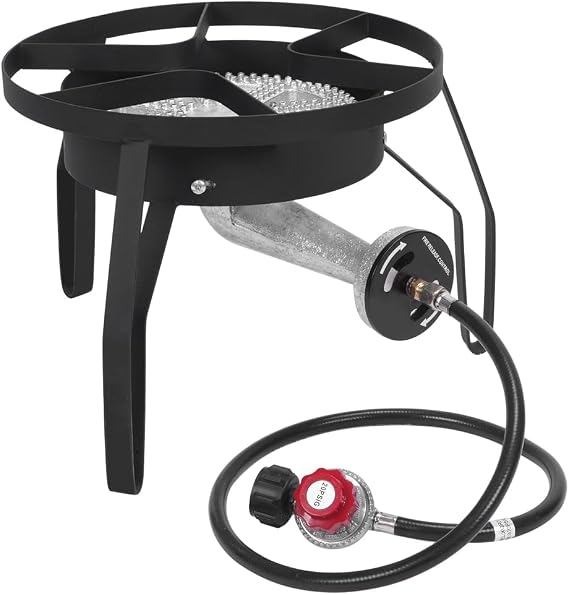 BNSPLY Propane Burners for Outdoor Cooking, 200,000 BTU/hr, Heavy Duty Single Burner Propane Gas Stove with 0-20 PSI Adjustable Regulator and 4ft Hose, Turkey Fryer Burner for Home Brewing, Round