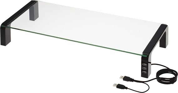 King Jim THDBU-20K Desktop Desk Board with USB Hub, Glass Top, Black