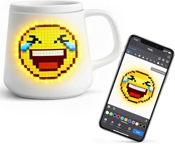 PixelMug P1 Smart Mug with App Control, Custom Picture LED Display Mug, Wireless Charging Cup, Perfect Personalized Gift for Holidays,Birthday,coffee mug