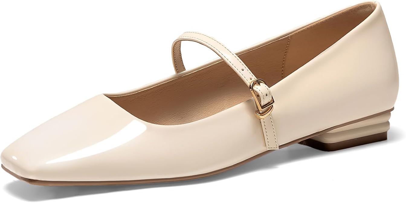Womens Mary Jane Flats Closed Square Toe Ballet Flat Dress Shoes