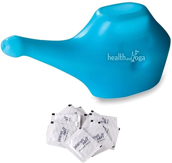 QwikFlo Light-Weight Neti Pot Sinus Rinse Kit- Compact Neti Pot for Kids and Adults - Travel Friendly Nose Wash Netty Pot - Blue (1 Piece (Blue) and 10 Sachets Neti Salt)