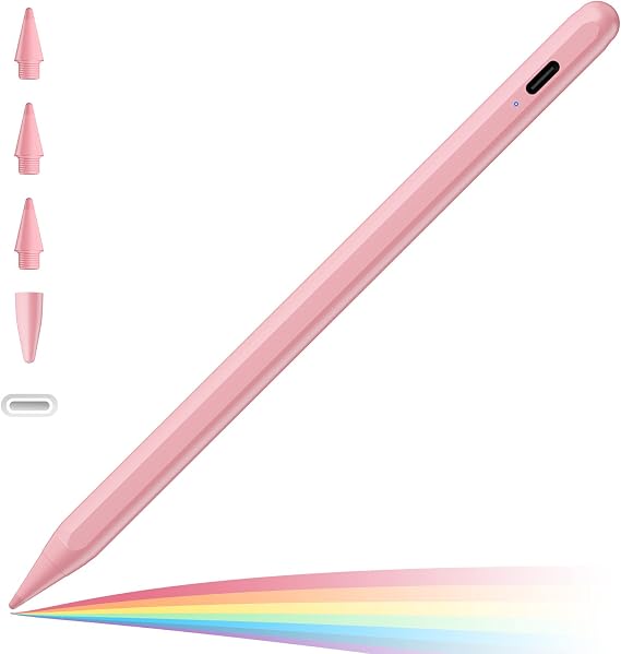 iPad(2018-2024) için Stylus Kalem,iPad Pro 11/13 inç M4, Air 11/13 inç M2, 10/9/8/7/6,Air 5/4/3,Pro 11/12.9",Mini 6/5 için Eğim Sensörlü Avuç İçi Reddi Aktif Stylus Kalem