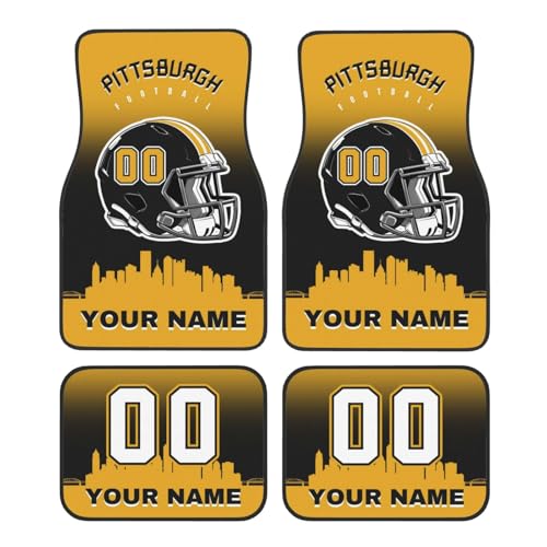 Custom Pittsburgh Car Floor Mats Personalized Name Number Universal Car Foot Mats for 4 Pieces Customized Auto Interior Decorative Protection Foot Non Slip Carpet for Truck Van SUV