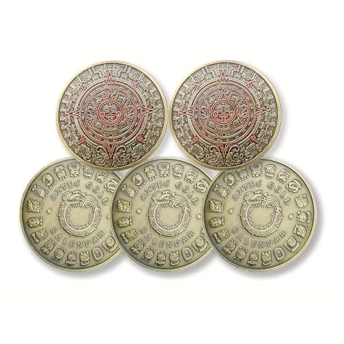 5 pcs Aztec Calendar Alloy Coin, Mexican Mayan Culture Challenge Coin, Collections and Gifts