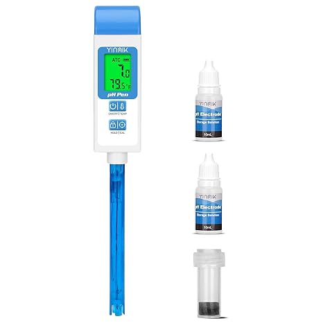 Water pH Meter pH Tester with 4.6in pH Probe Lab pH Gauge pH Reader | pH Meter for Canning pH Tester Digital pH Reader pH Device for Narrow-mouthed Bottle pH Test Kit with ATC for Water Brewing