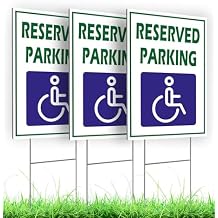 Pack of 3 Reserved Parking Double Sided Sign 12x8 inch with Metal H-Shaped Stakes - Handicap Parking Signs with Picture of Wheelchair Sign - Road Traffic Yard Plastic Signs