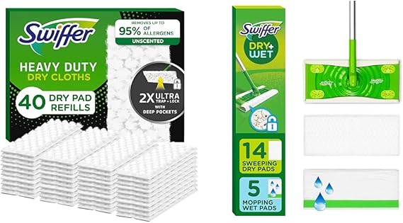Swiffer Sweeper Daily Cleaning Starter Kit: 2-in-1 Dry and Wet Multi Surface Floor Cleaner, Includes 1 Mop + 66 Dry Cloths + 5 Wet Cloths